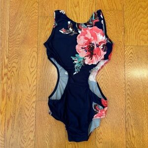 Custom Navy and Pink Peonies Floral Dance Leotard